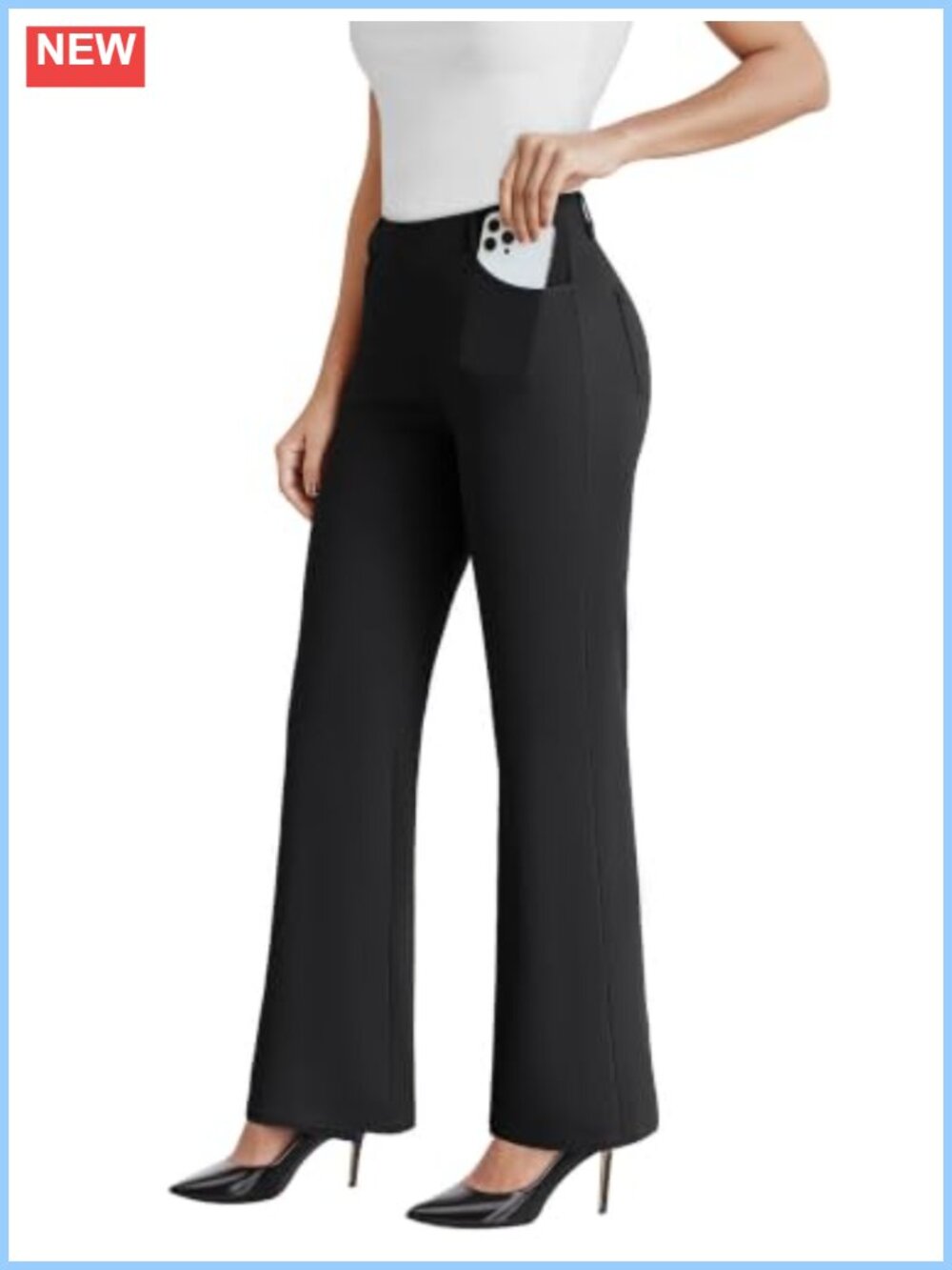 Wrinkle-Resistant Pull-On Work Pants Flare Leg Business Casual Trousers